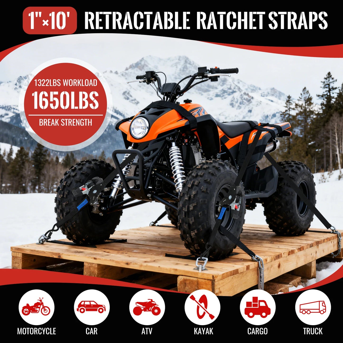 Automatic Ratchet Straps, 2/4/8Pcs, 3Mx25mm, Self-retracting Ratchet Straps with S-hooks 748Kg Breaking Strength Tie-down Straps