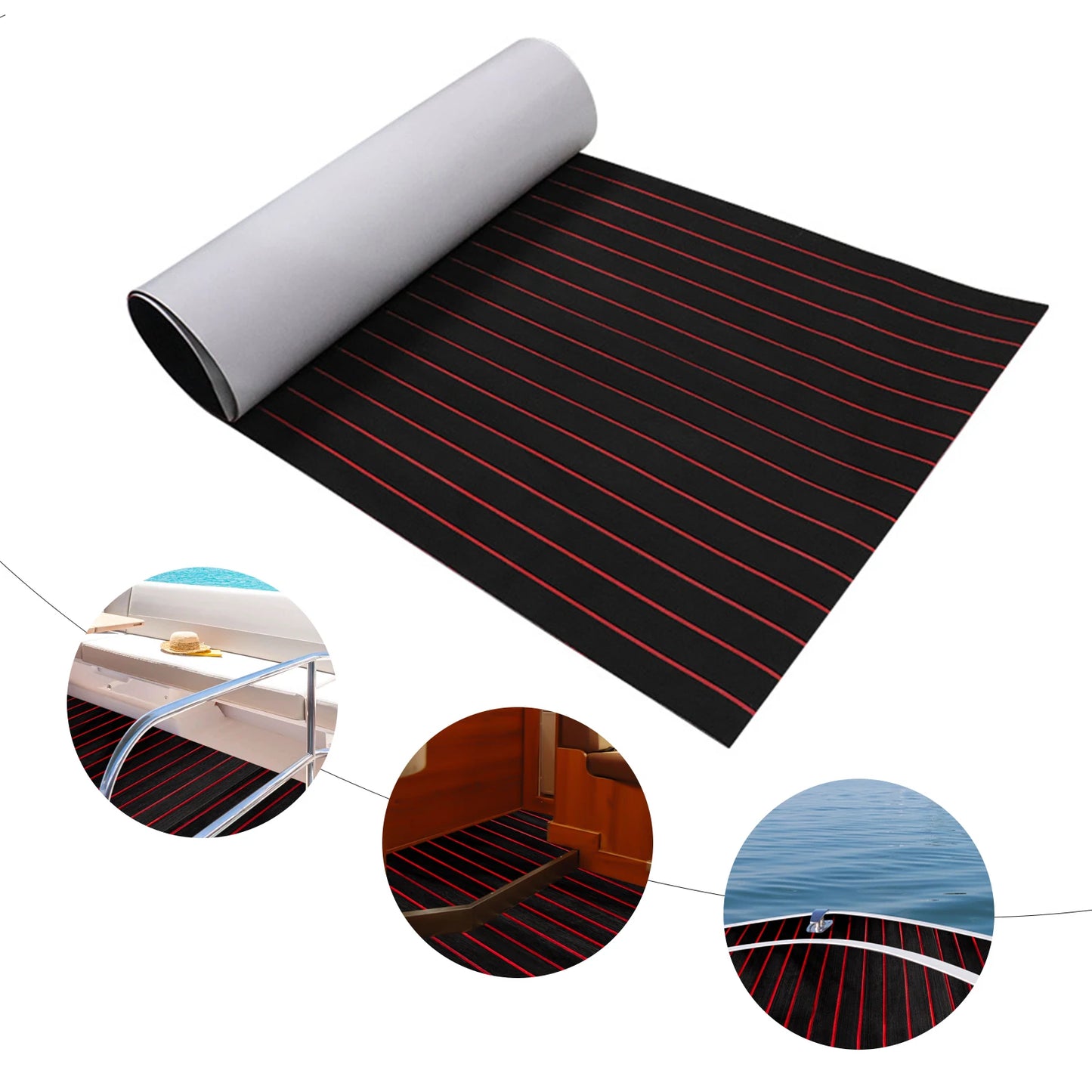 95x35.5in Boat Flooring EVA Foam Decking Sheet Faux Teak Marine Mat Non-Slip Self-Adhesive Flooring