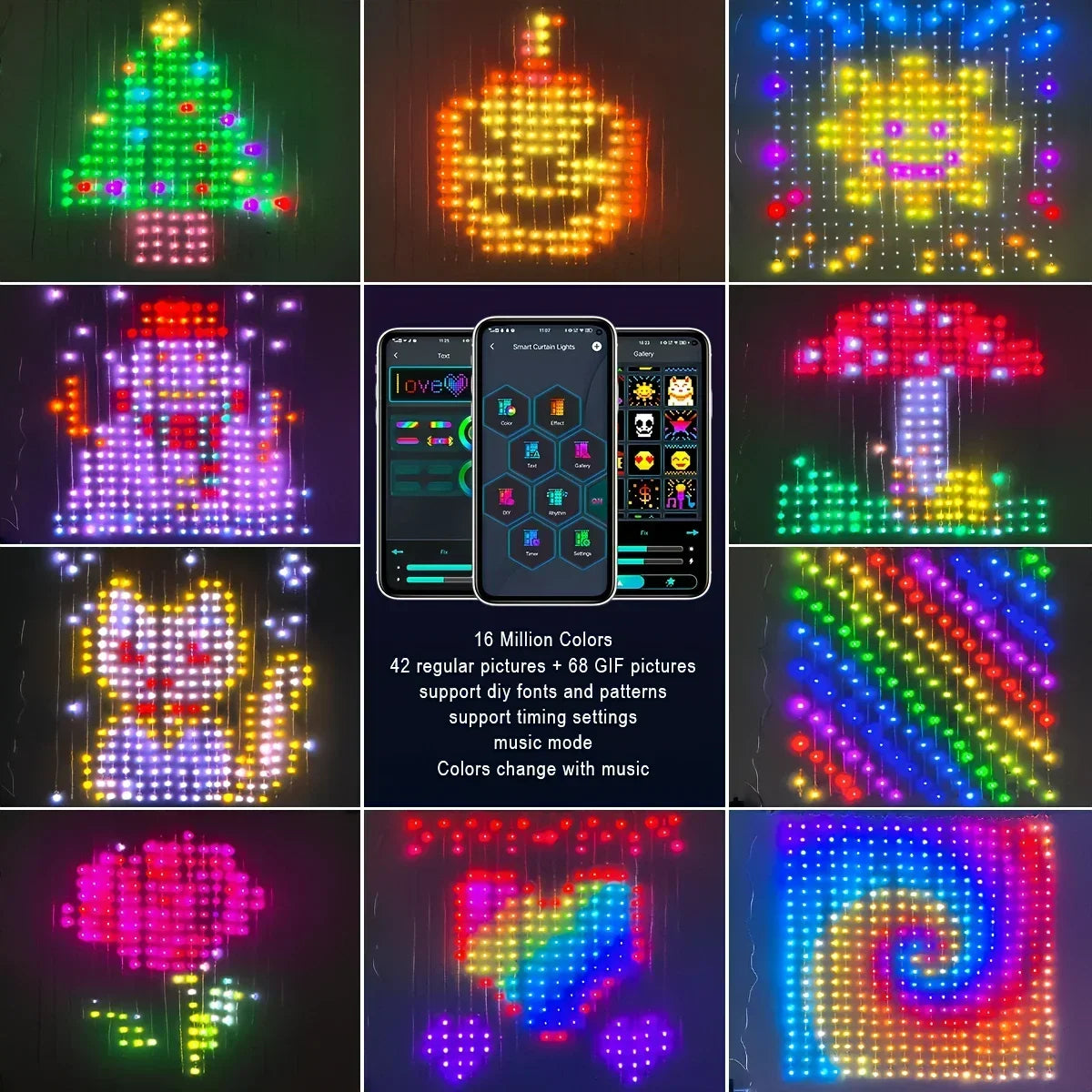 Smart LED Curtain Light, APP Control RGB Dimmable DIY Pattern. Music Ambient Lighting For Home Holiday Party, Decoration