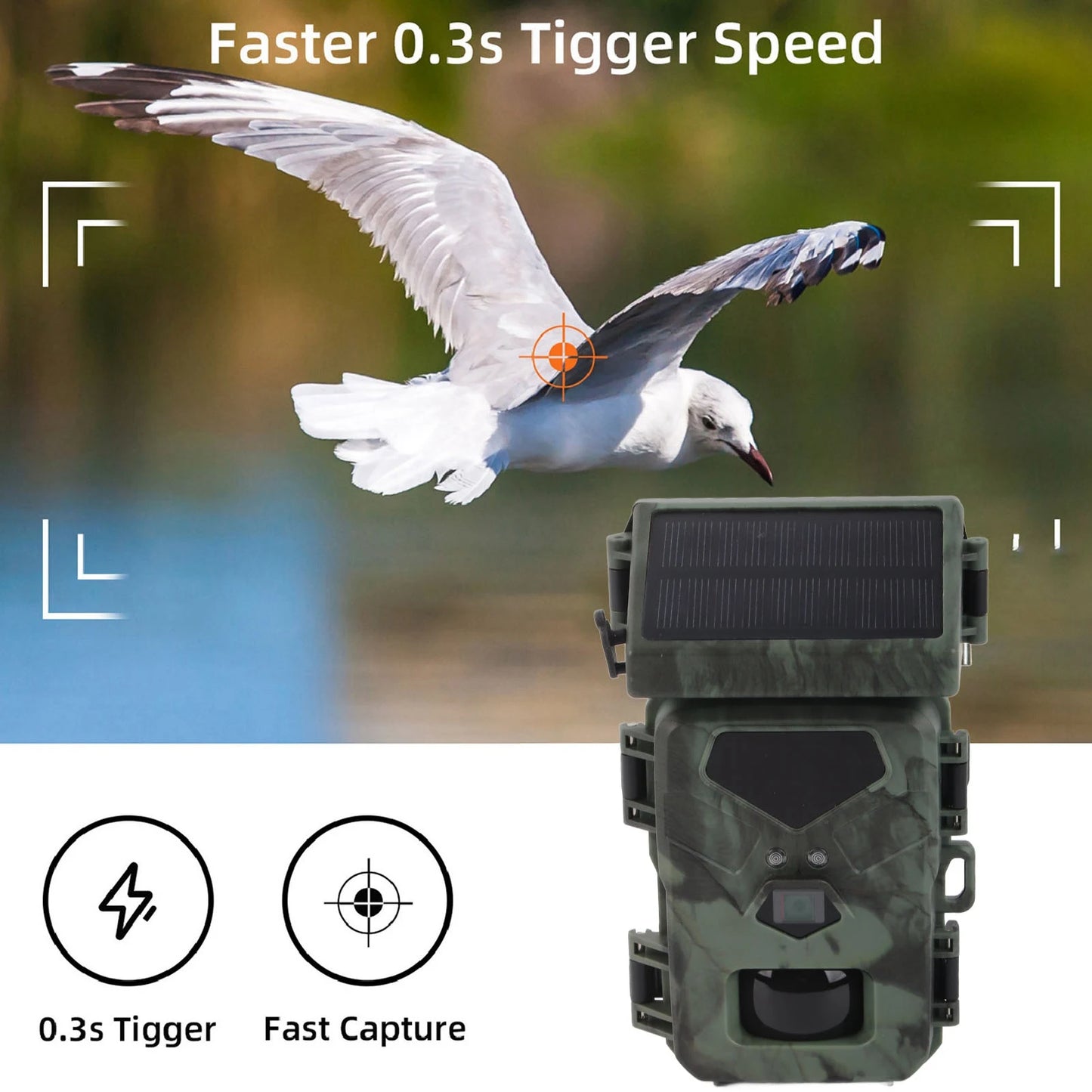 Trail Camera IR Night Vision Waterproof HD Solar Powered Camera for Outdoor Wildlife Monitoring