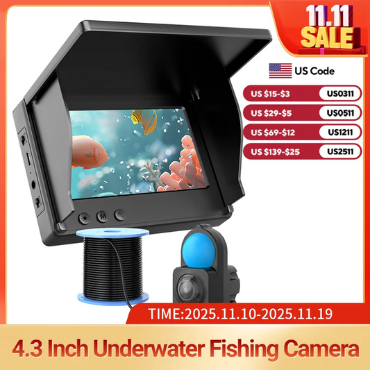 Portable Underwater Fishing Camera with 4.3" LCD Monitor, Infrared Night Vision Waterproof. Fish Finder also for Ice Fishing