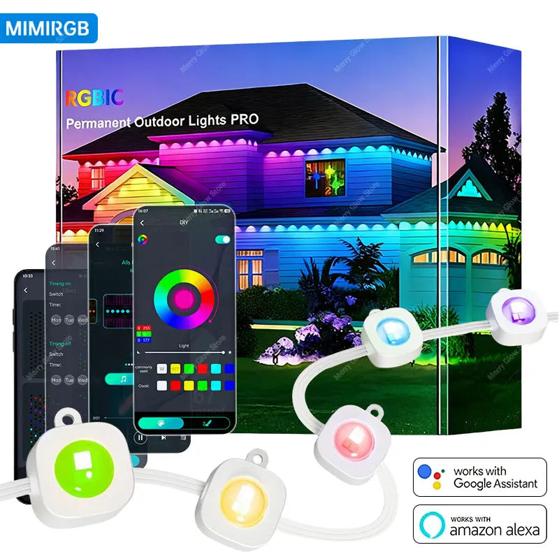 150FT 90LEDs Permanent Outdoor Eave Lights. Smart RGBIC LED Light App Control, Music Sync Timer. Party, Holiday, Decoration, Alexa