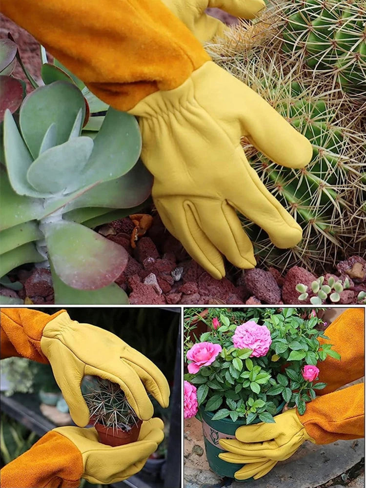 1 Pair Long Thorn Proof Rose Pruning Gloves with Forearm Protection Leather Gardening Gloves