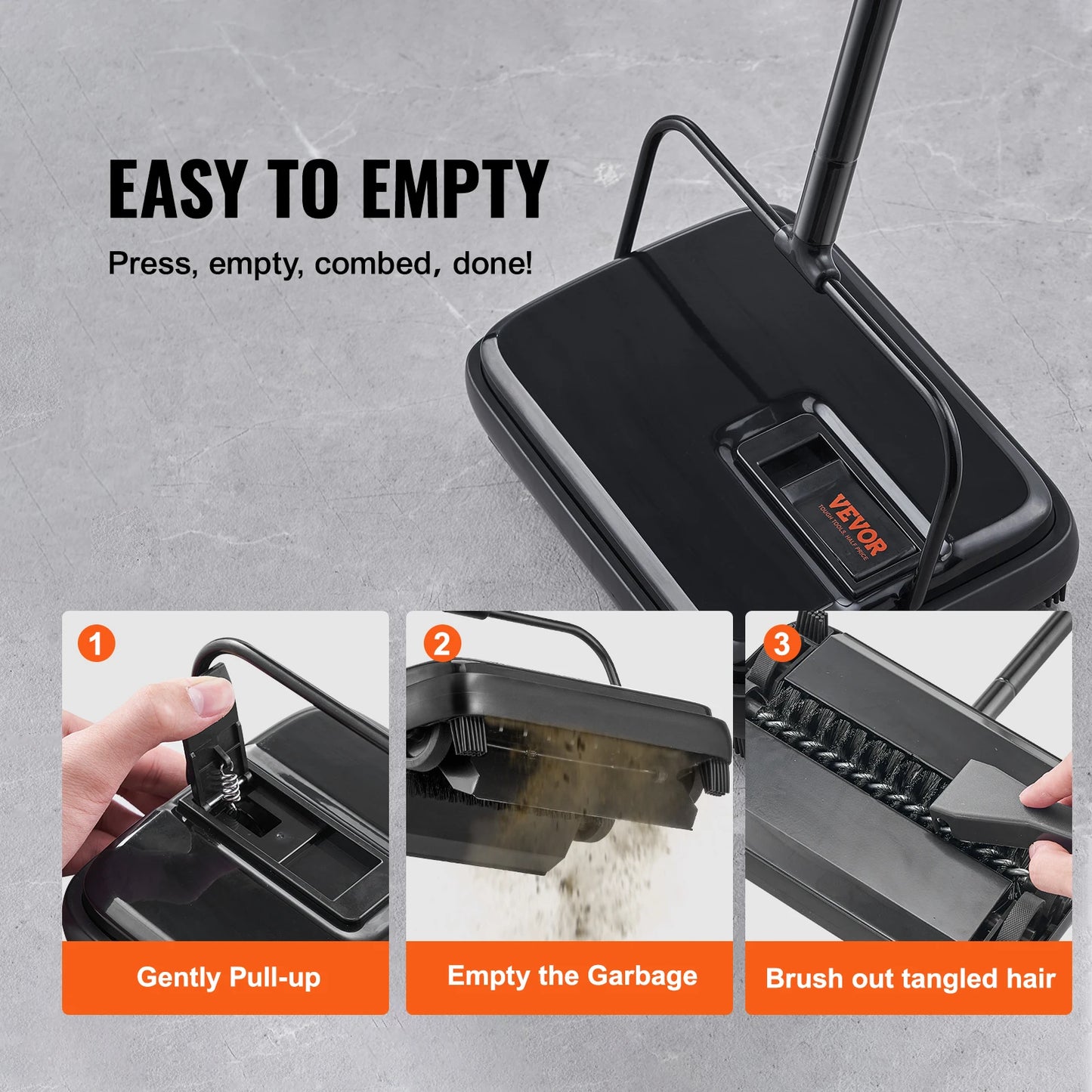Manual Carpet Sweeper, 7.87 in Sweeping Paths 300ml Dustbin Capacity w/ Comb for Home Rugs, Hardwood Surfaces, Wood Floors