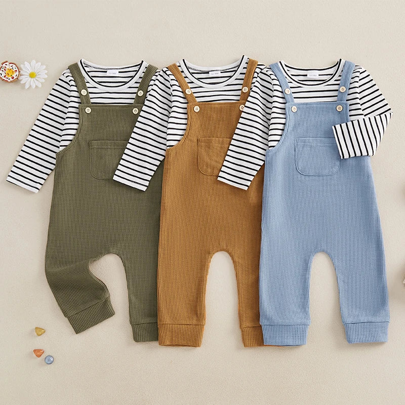 Boys 2-Piece Set Striped Long Sleeve with Suspender Pants