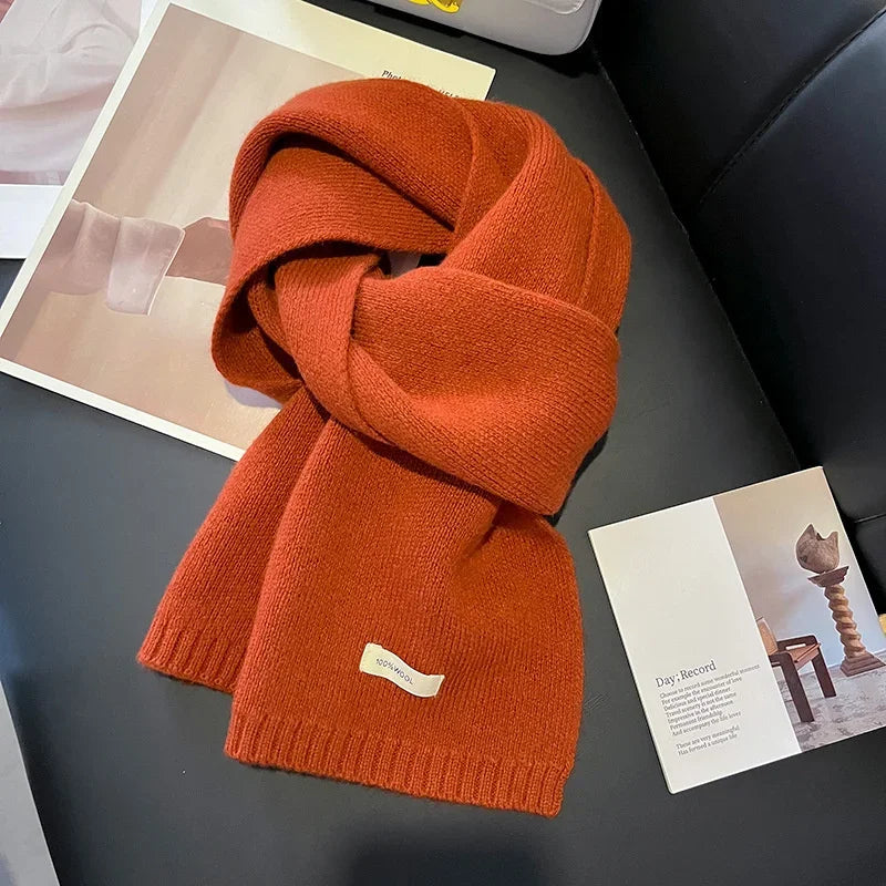 Knitted Scarf, Women's, Men's 100% Wool Winter Scarfs. Bright Solid Color Design, Thick Soft Cashmere Shaw