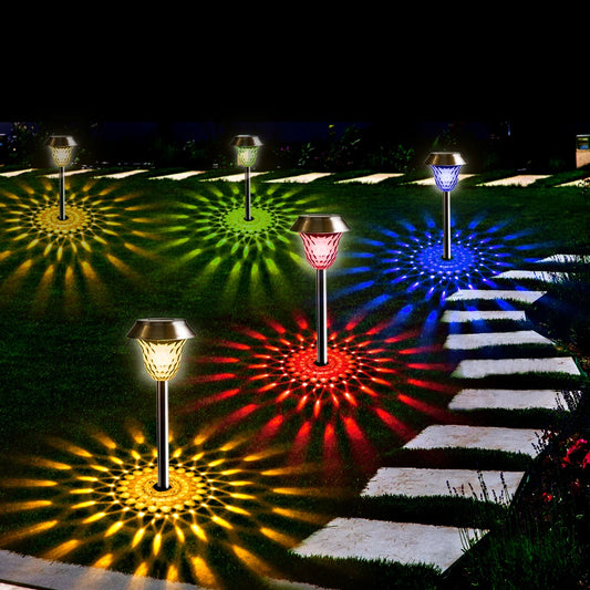 6pack Solar Powered Stainless Steel Warm White/RGB Color-changing Garden Lawn Lights, waterproof LED Yard Stakes