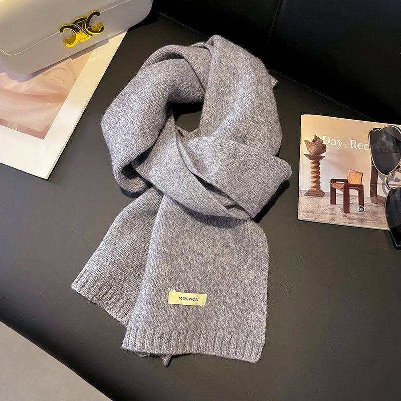 Knitted Scarf, Women's, Men's 100% Wool Winter Scarfs. Bright Solid Color Design, Thick Soft Cashmere Shaw