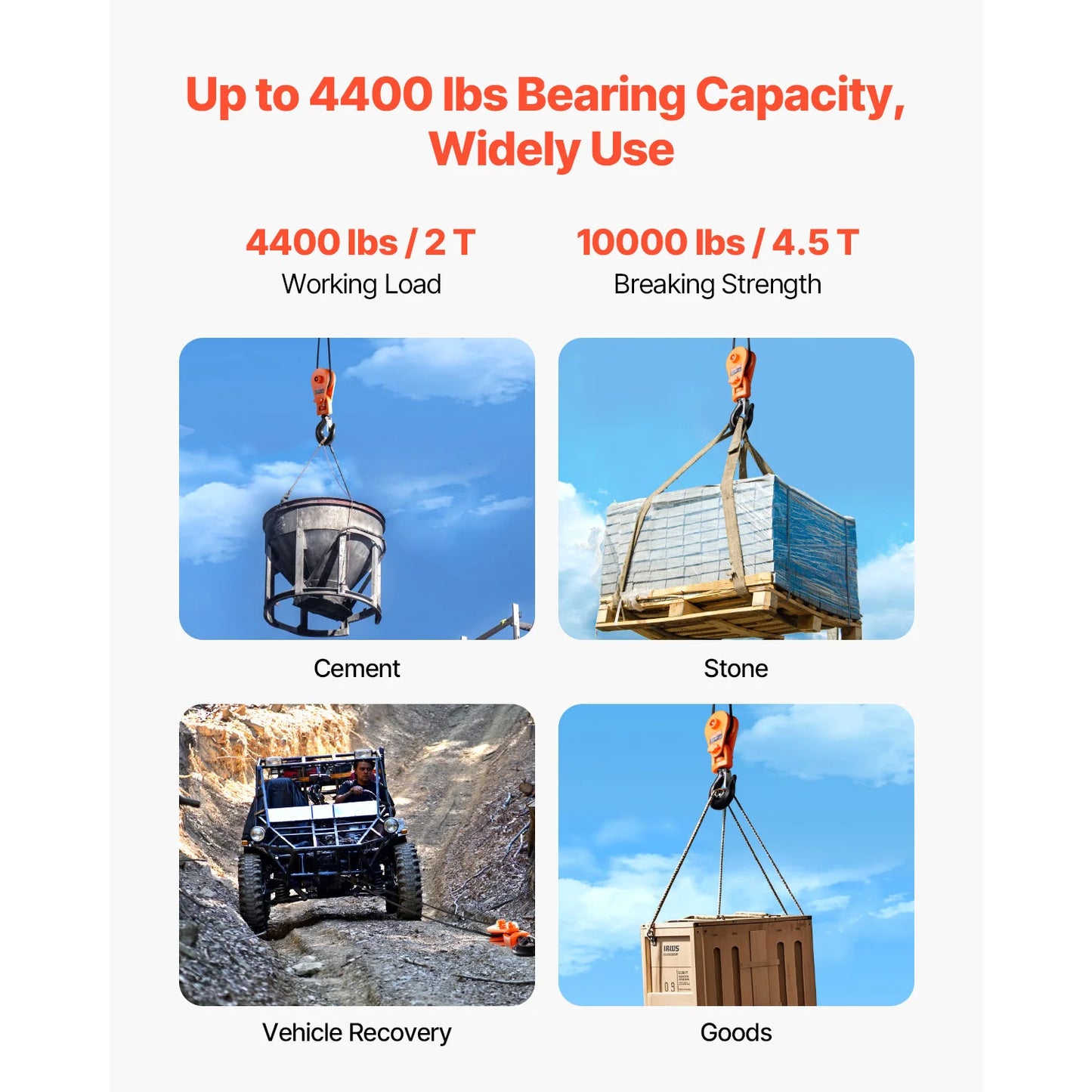 2T Snatch Block Pulley with Swivel Hook, for Lifting or Offroad Recovery for Towing Operation