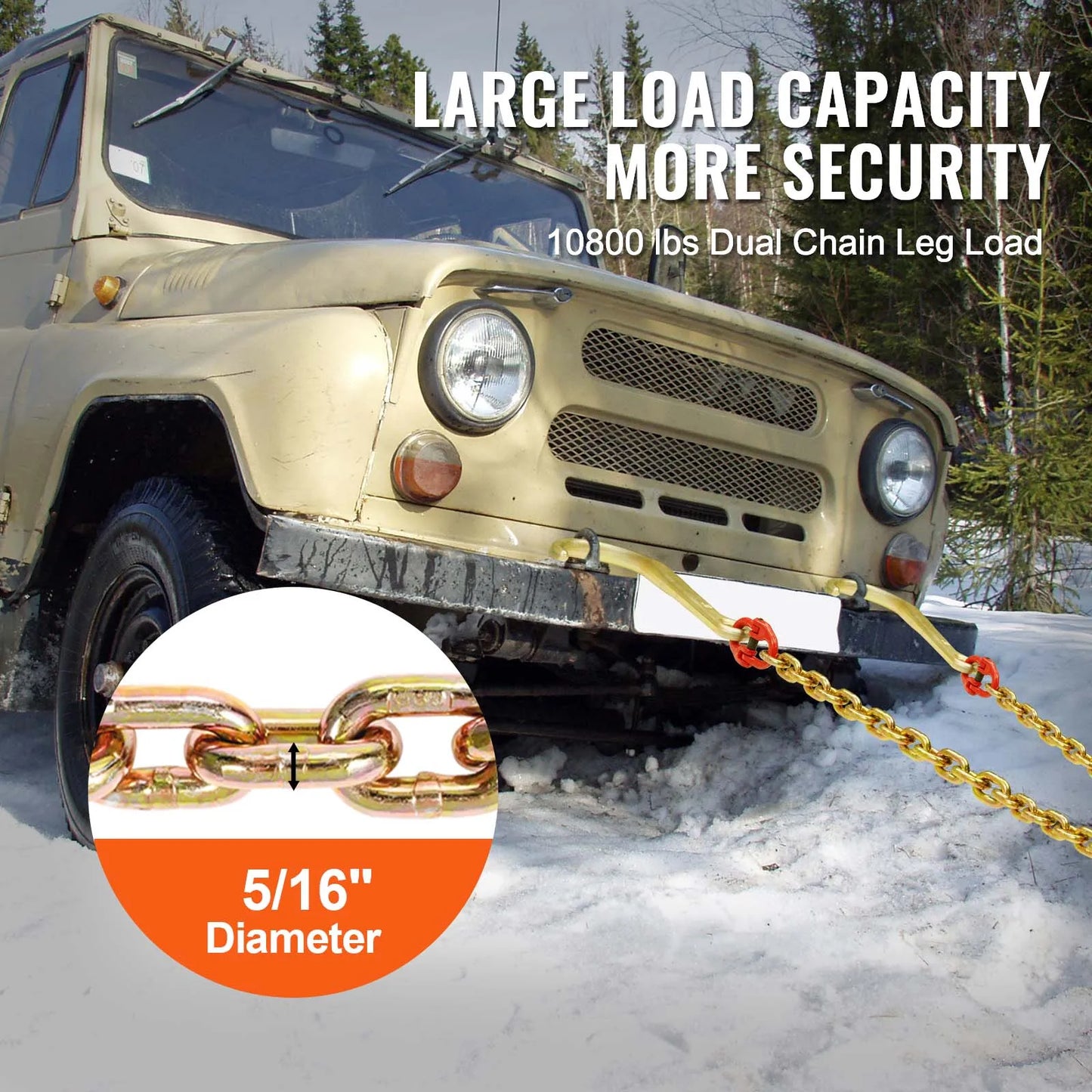 Towing Bridle Chain Towing with 15" J & Grab Hooks Transport Tow Chain Bridle for Flatbed Truck Wrecker Recovery