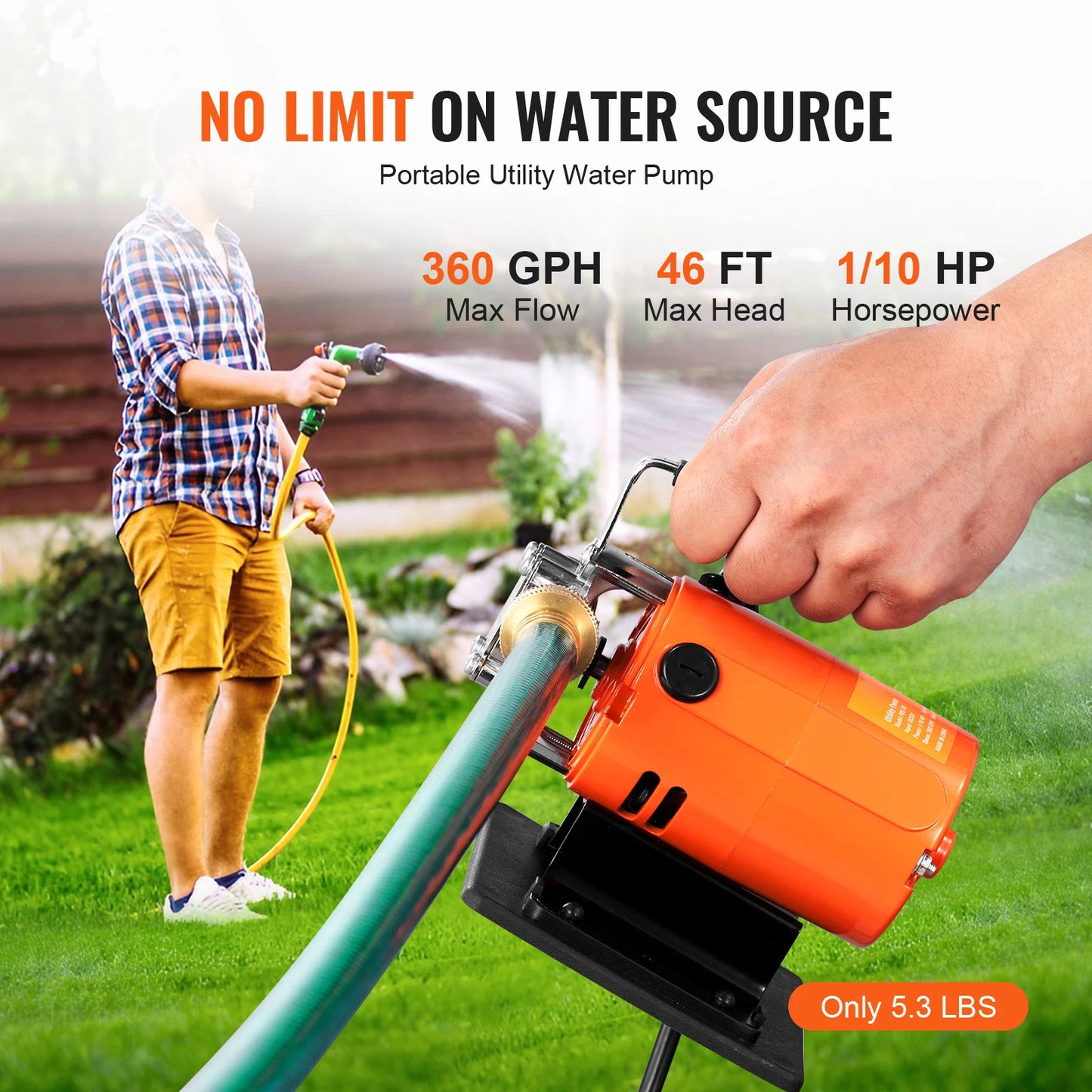 Water Transfer Pump, 120V AC 360GPH 1/10 HP Portable Electric Utility Pump for Garden, Rain Barrel, Pool, Pond, Aquarium