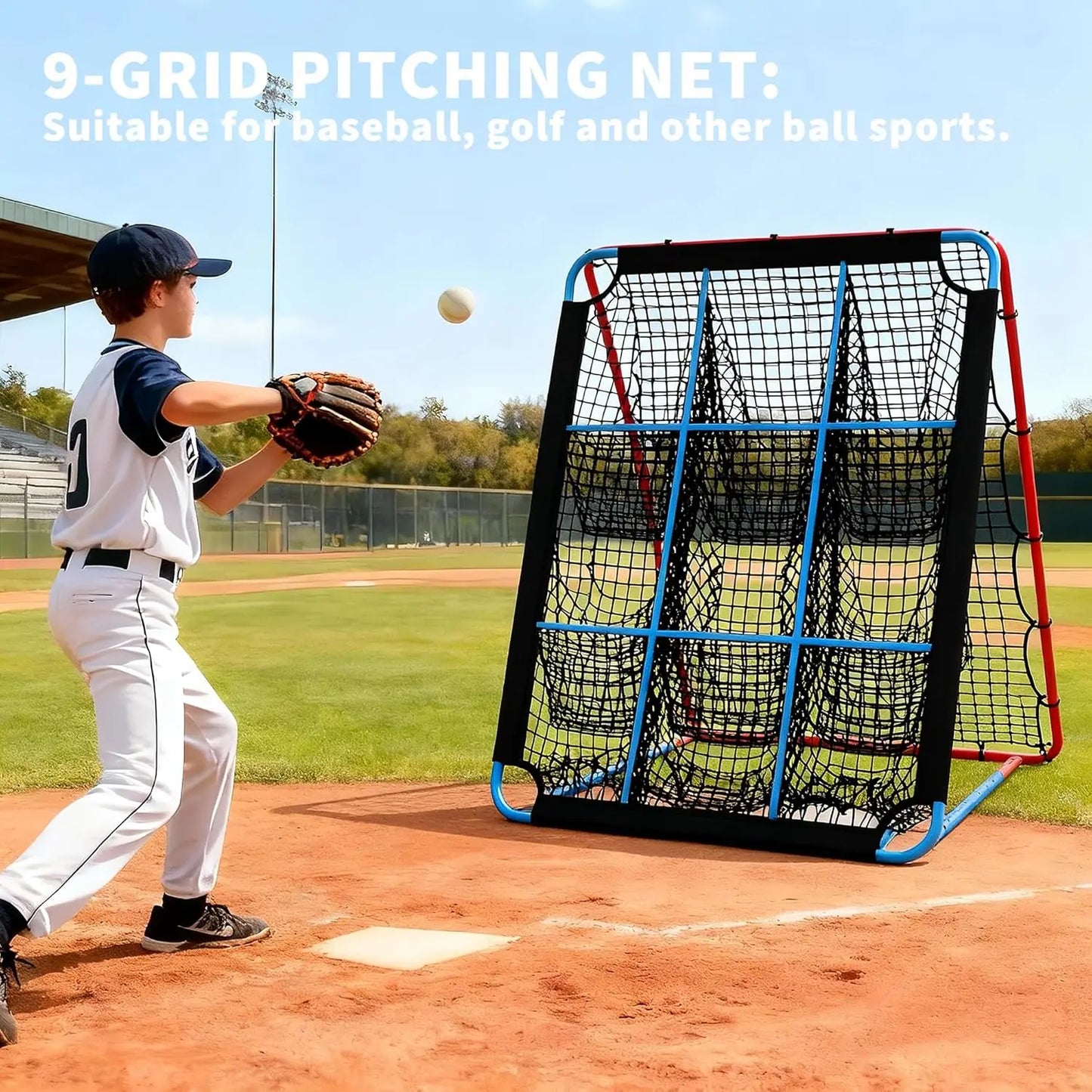 Baseball Rebounder Net, 12-Angle Pitching Net with Pocket Net, Softball & Baseball Training Equipment