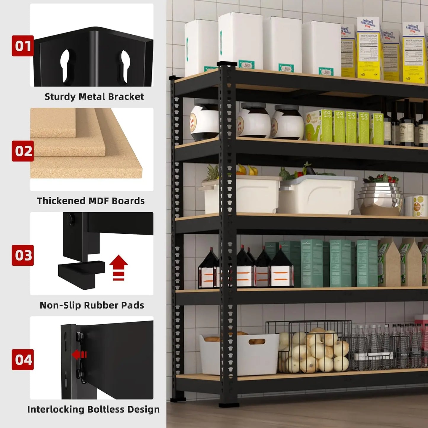 48" W Metal Garage Shelving 5-Tier Adjustable Heavy Duty Storage Unit for Warehouse Pantry Closet Kitchen, Customized