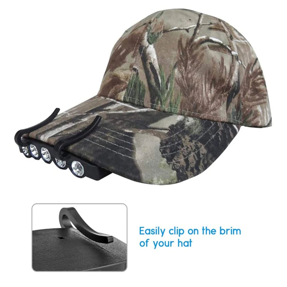 5 Led Headlamps Cap Lights Clip On Hat Headlight Night Fishing, hiking, Camping Light With Battery