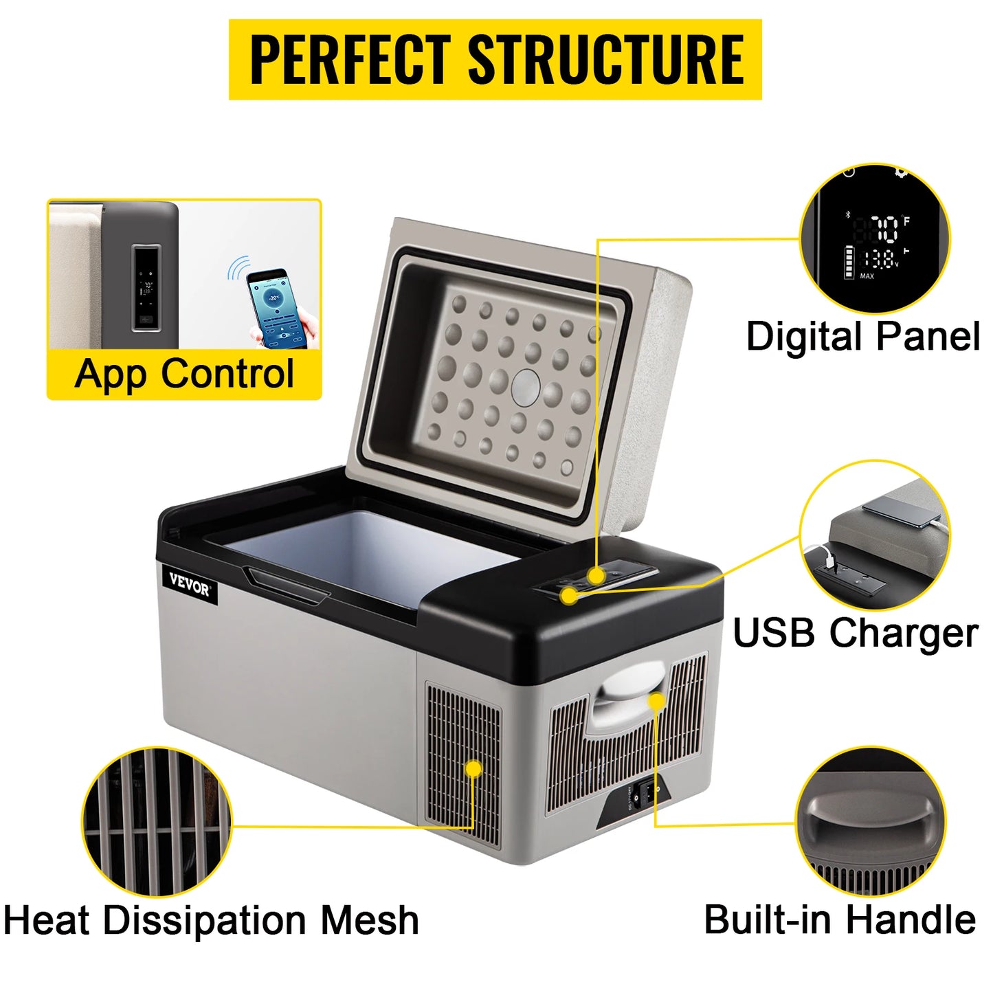 15-55L Portable Electric Refrigerator. Compressor 12V/24V DC 110-240V AC, Freezer, Refrigerator