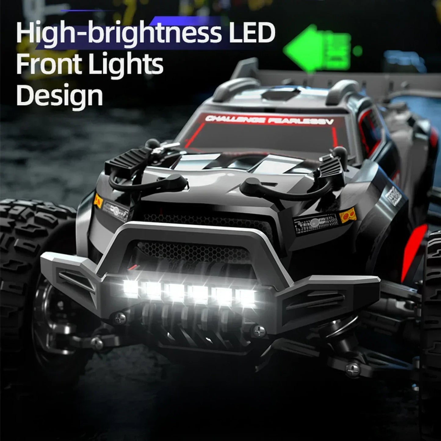 1/16RC Offroad Truck-Durable Beginner RC Car, High Speed 40 Km/h, Monster Truck with 2 Rechargeable 7.4V 1500 mAh Batteries