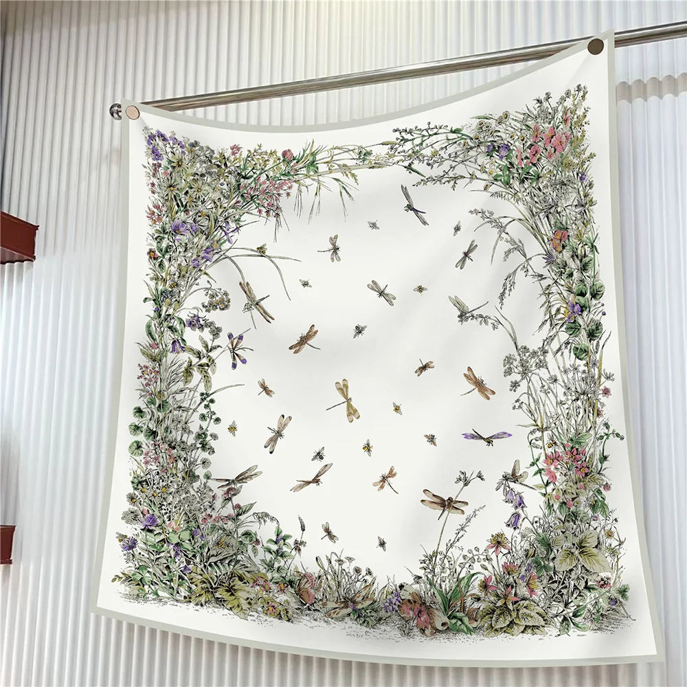 Square Scarf Women Fashion Floral Twill Silk Head Scarf For Lady