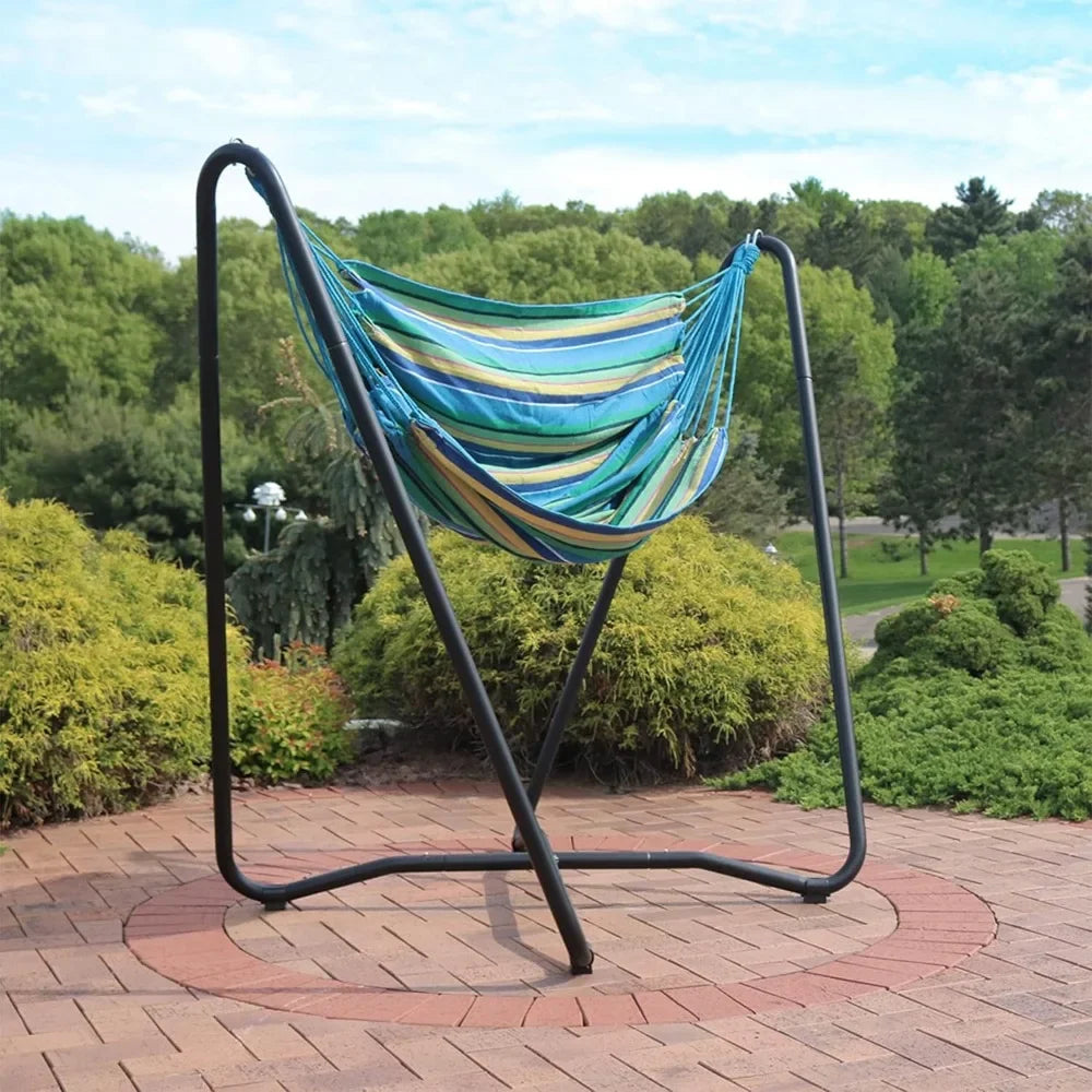 Hanging Hammock Chair with Space-Saving Stand for Indoor or Outdoor Use - 330-Pound Capacity
