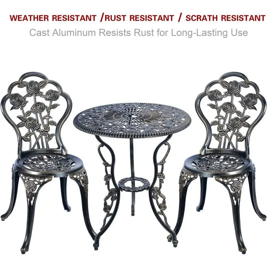 3-Piece Outdoor Bistro Set, Rust-Resistant Metal Patio Table, Vintage Copper Finish