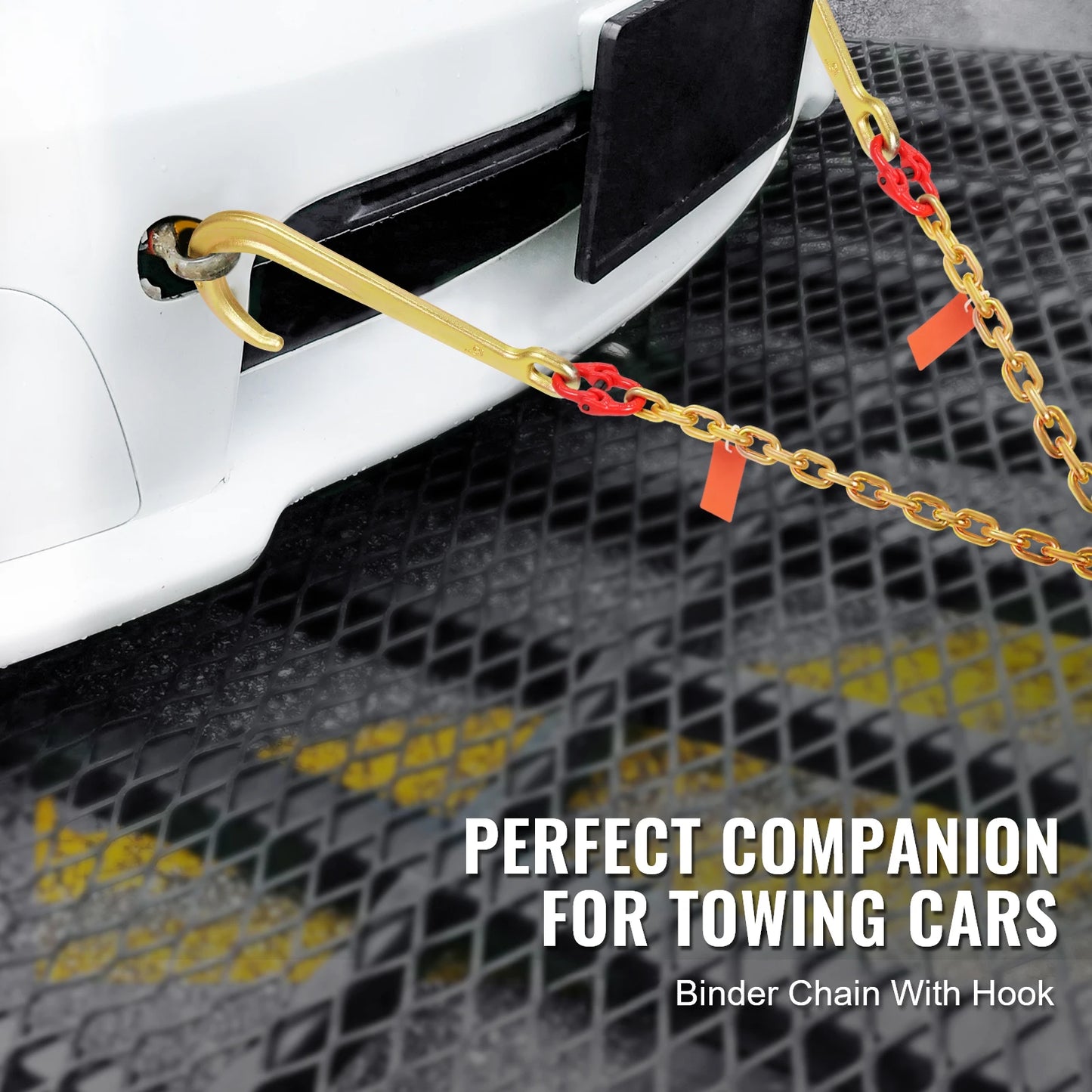 Towing Bridle Chain Towing with 15" J & Grab Hooks Transport Tow Chain Bridle for Flatbed Truck Wrecker Recovery