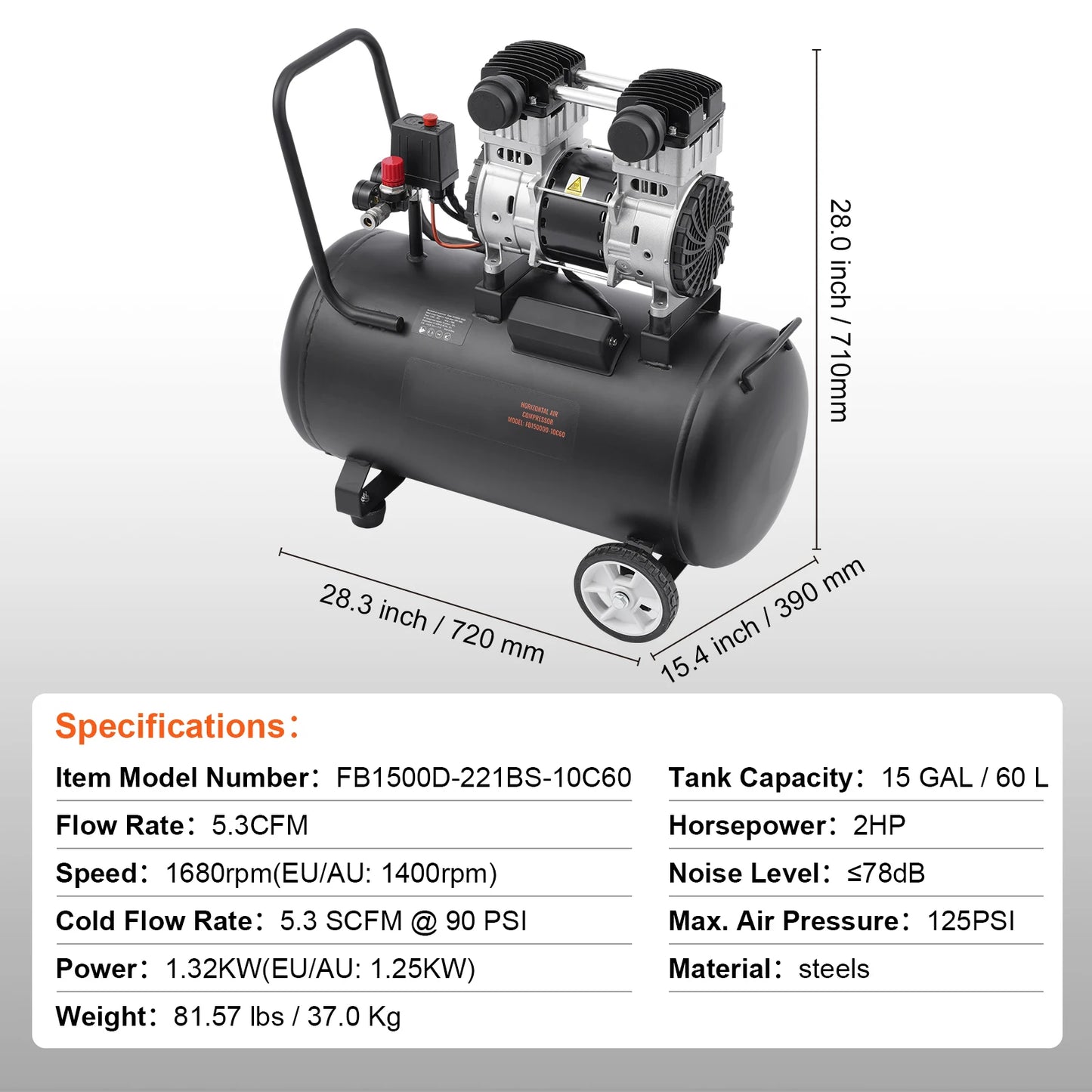 750W/1450W/3000W Oil Free Air Compressor, Portable Compressor