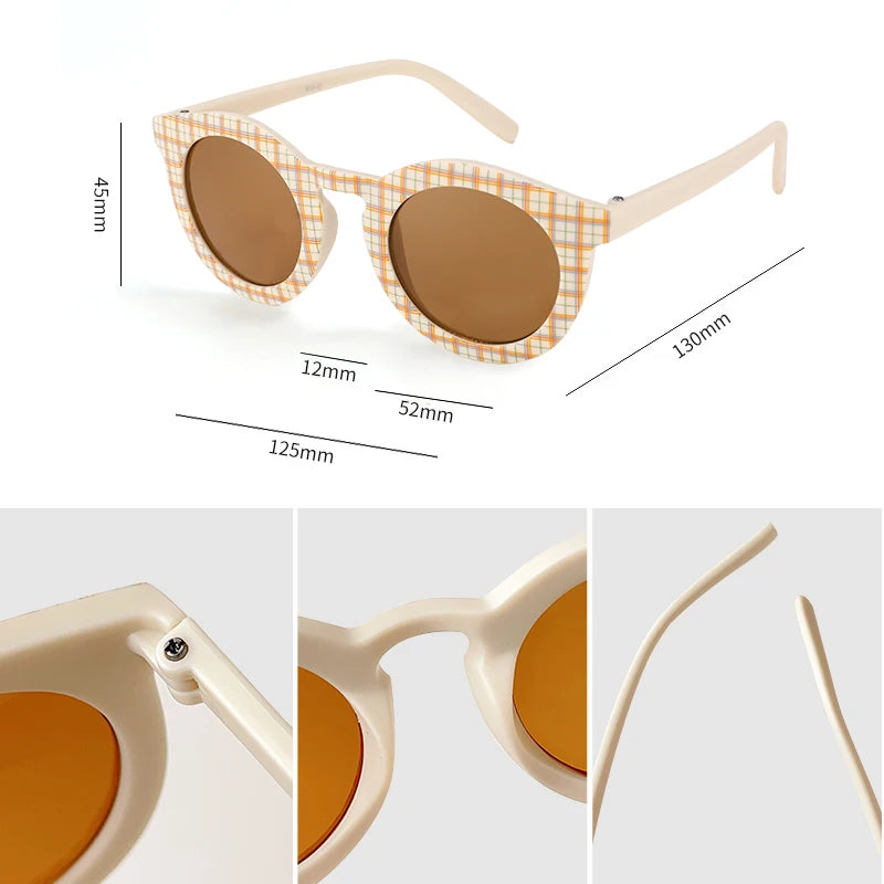 Kids Cute Checker Panel Color Round UV400 Sunglasses