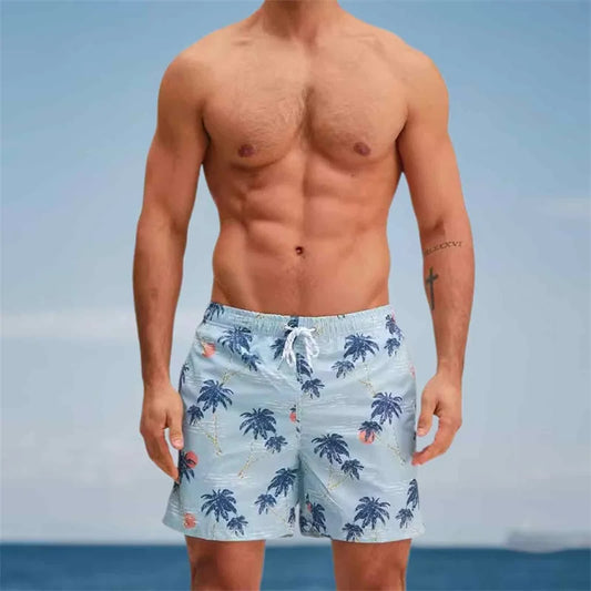 Men s Swim Trunks Quick Dry Beach Shorts with Drawstring Elastic Waistband Tropical Palm Leaf Print Swimwear for Summer