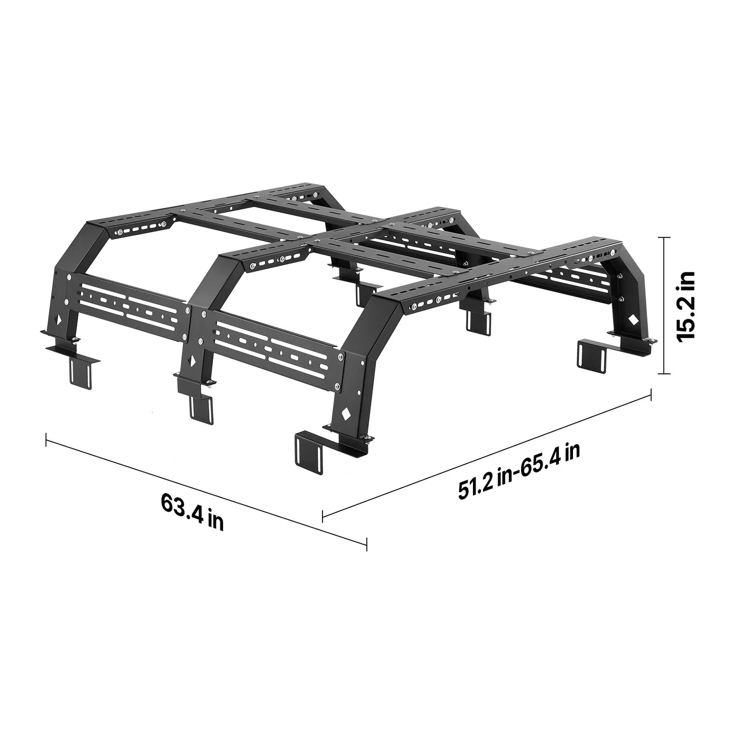 Overland Truck Bed Rack 49.2-67.9 in Width  Rack w/ Sidebar 900 lbs Static Capacity Duty Steel