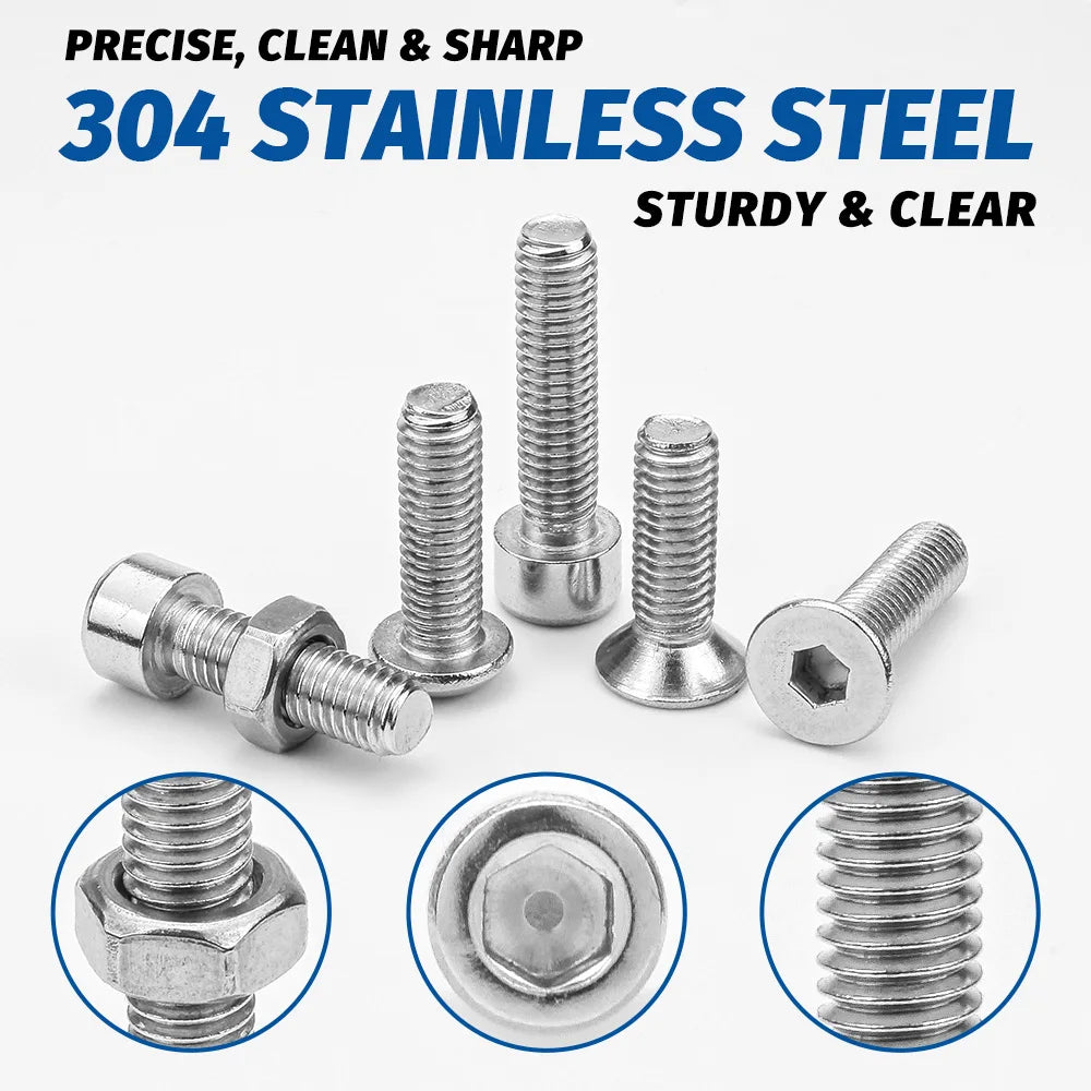 880Pcs Hexagon Hex Socket Head Cap Screw Set M2 M3 M4 M5 304 Stainless Steel Nuts & Washer Assortment Kit