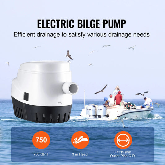 Bilge Pump, 750/1100/3000 GPH 12V Automatic Submersible Pump with Float Switch