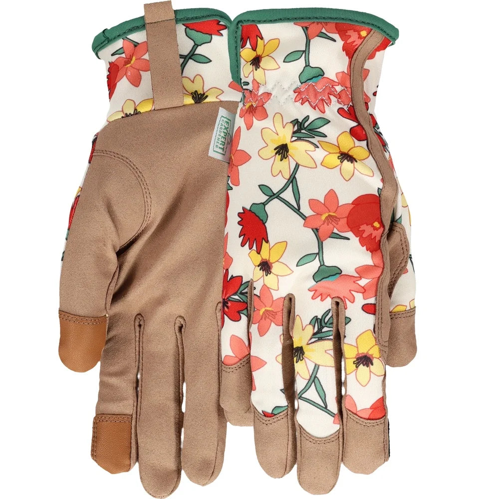 Durable Floral Gardening Gloves with Synthetic Leather Palm Elastic Wrist Touchscreen Feature Comfortable Outdoor Use