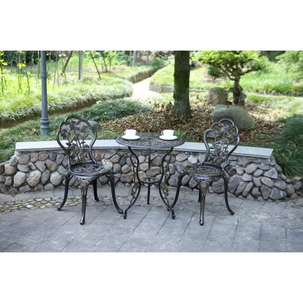 3-Piece Outdoor Bistro Set, Rust-Resistant Metal Patio Table, Vintage Copper Finish