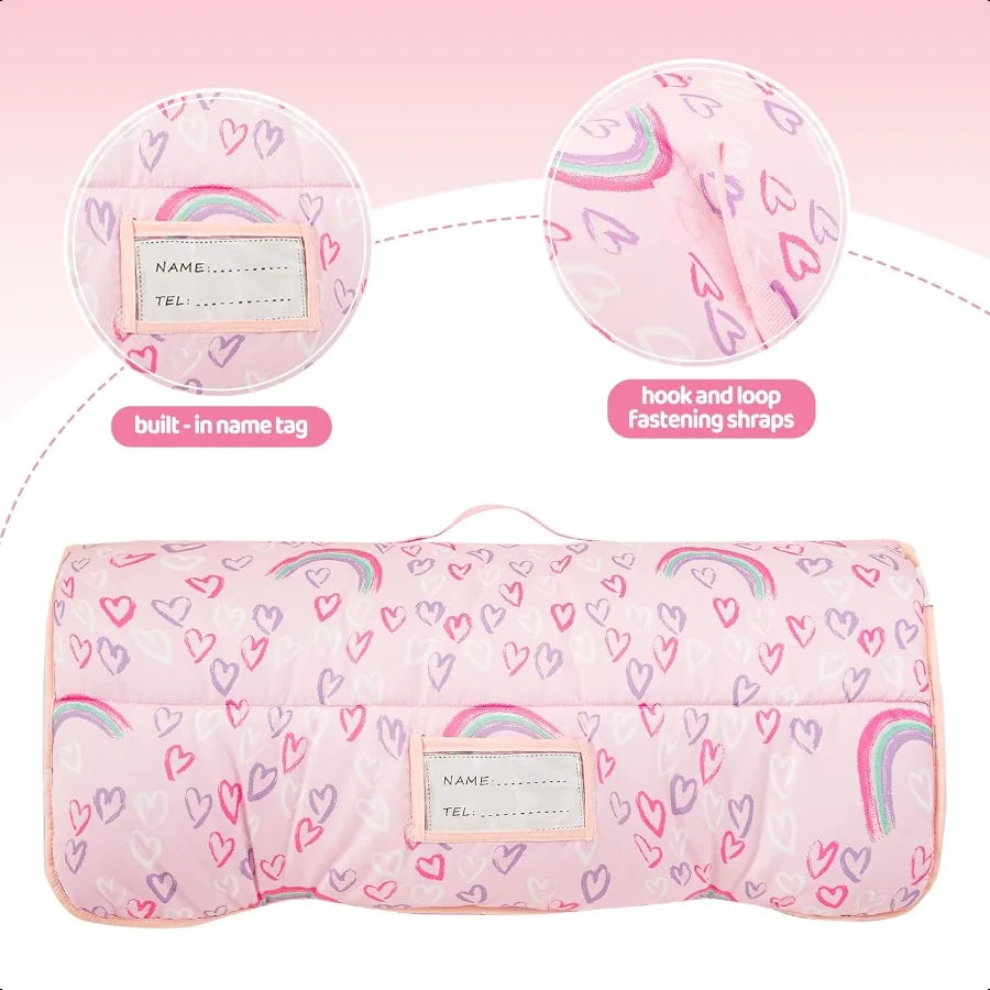 Toddler Nap Mat Girls Pink Rainbow Sleeping Bag with Pillow and Blanket