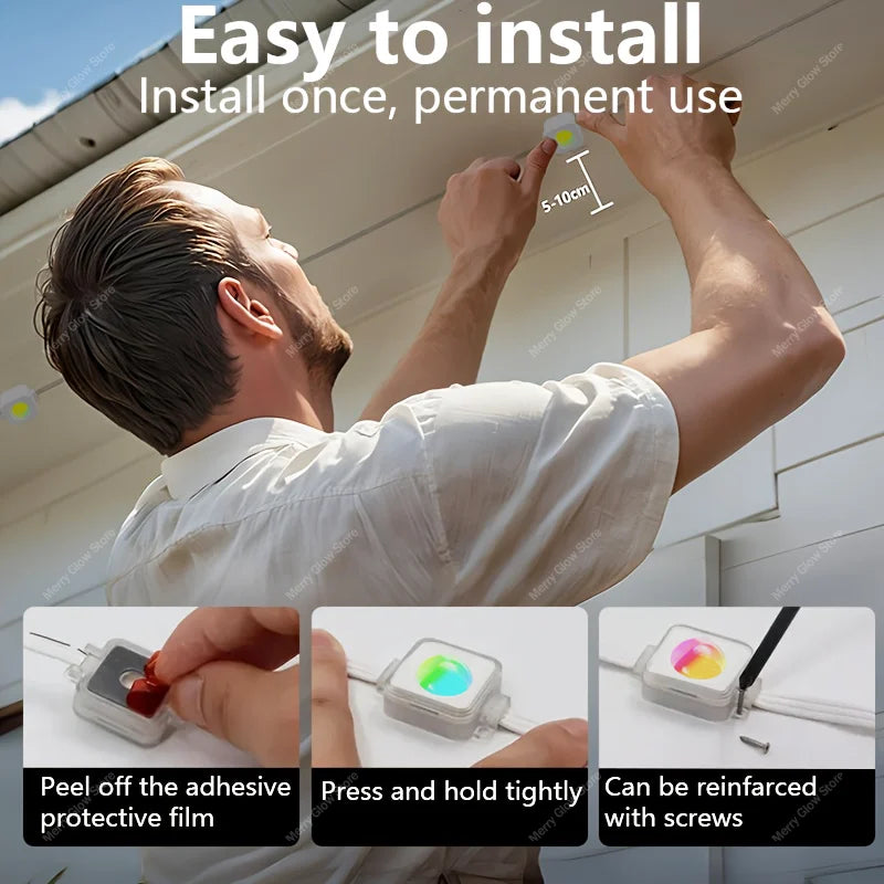 150FT 90LEDs Permanent Outdoor Eave Lights. Smart RGBIC LED Light App Control, Music Sync Timer. Party, Holiday, Decoration, Alexa