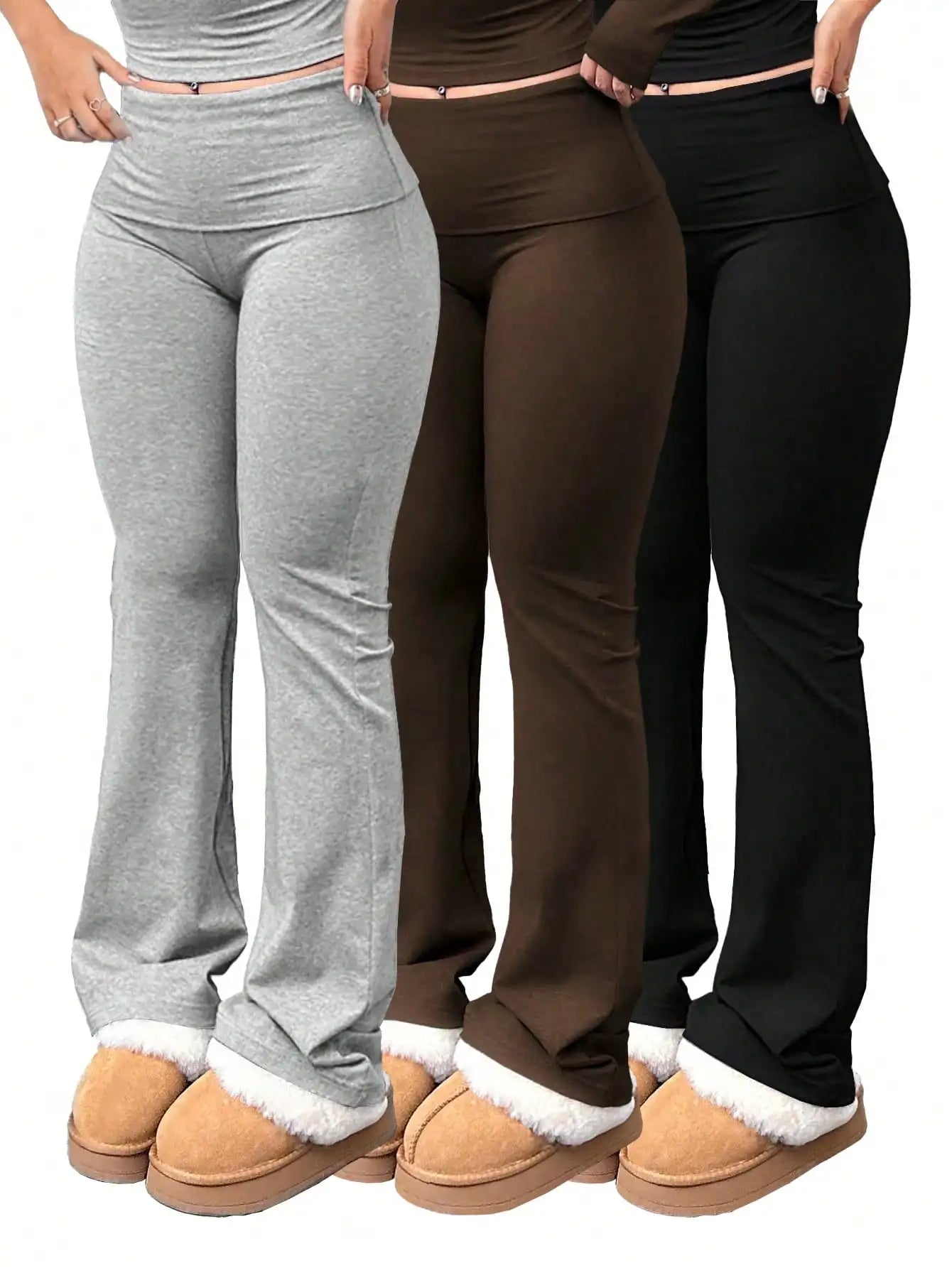 Women's High-waisted Flared Pants 3 Pairs/ Large-sized