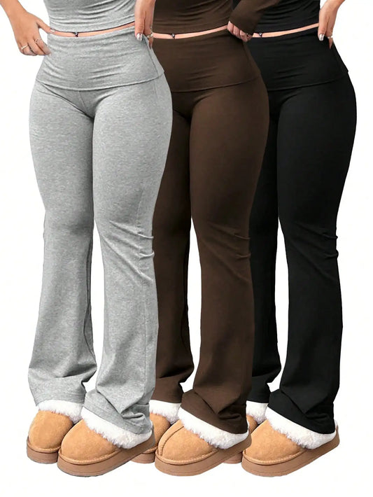 Women's High-waisted Flared Pants 3 Pairs/ Large-sized