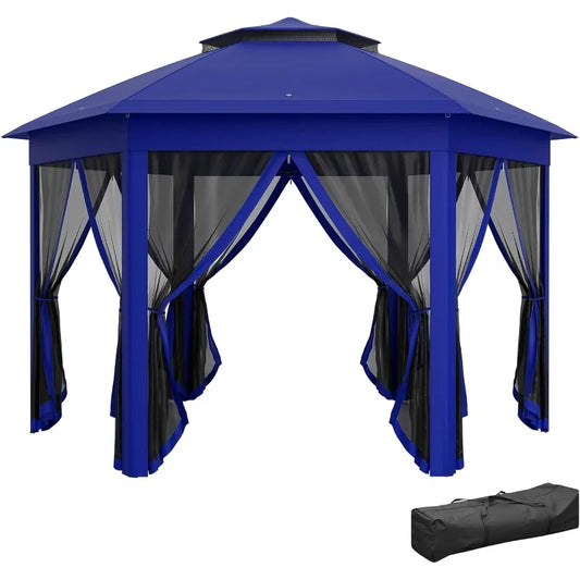 13' x 13' Pop Up Gazebo, Hexagonal Canopy Shelter Tent for Patio Backyard