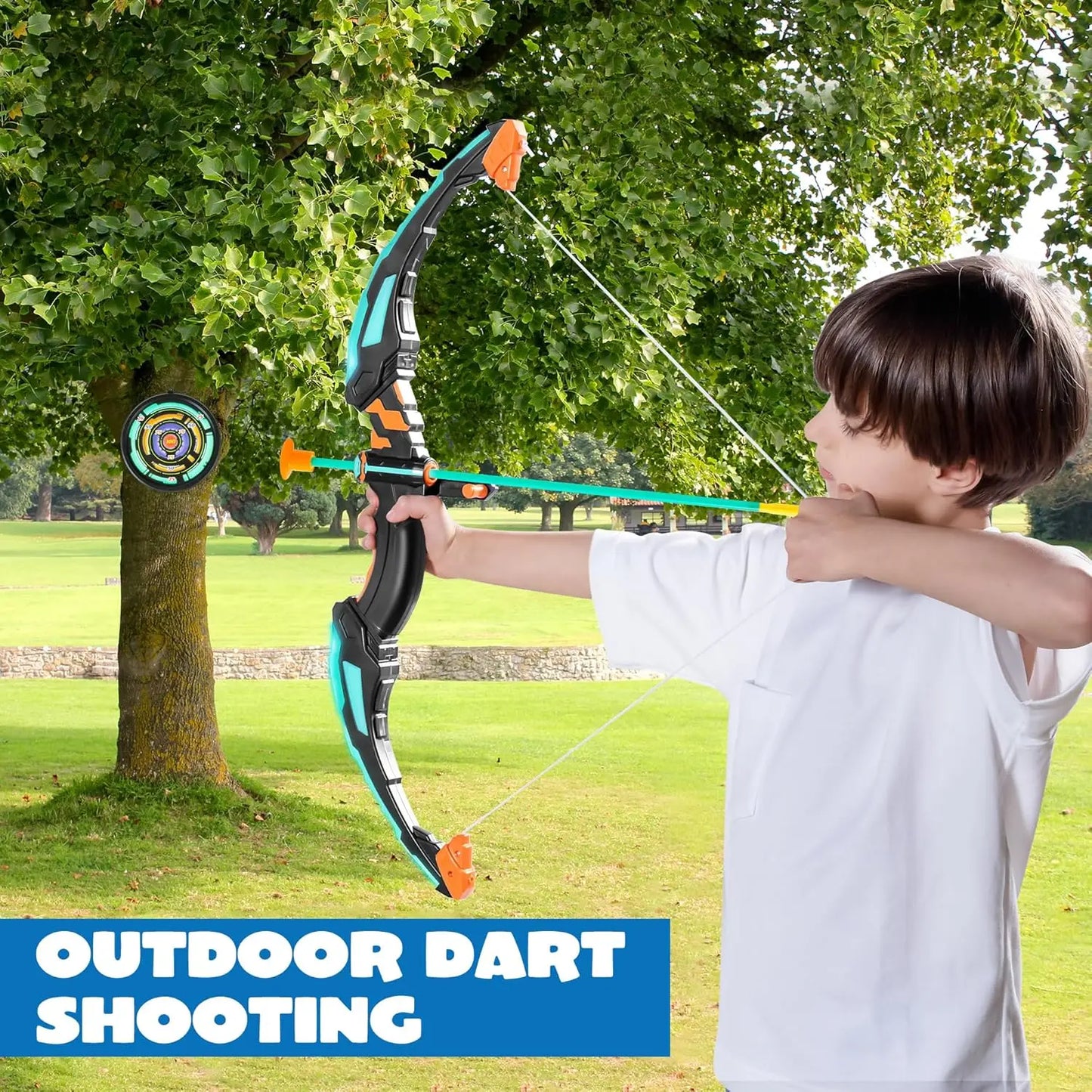 Kids Bow and Arrow Set, LED Light Up Archery Toy With 9 Suction Cup Arrows. Target for Kid Ages 6-12 Outdoor Play Gift