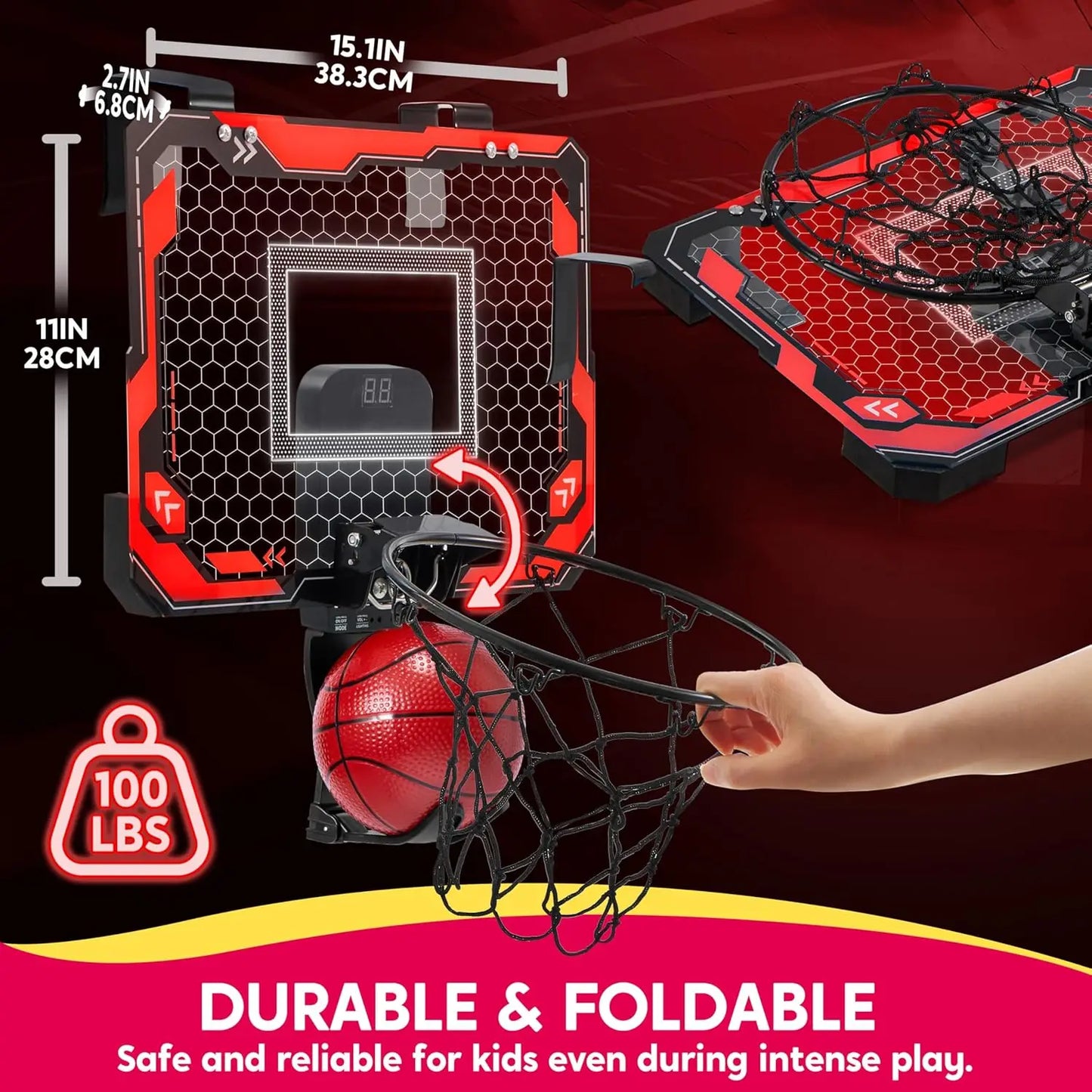 Mini Basketball Hoop Light Up Over The Door Basket Ball Hoop for Kids Toys Birthday Gifts with Scoreboard & 4 Balls