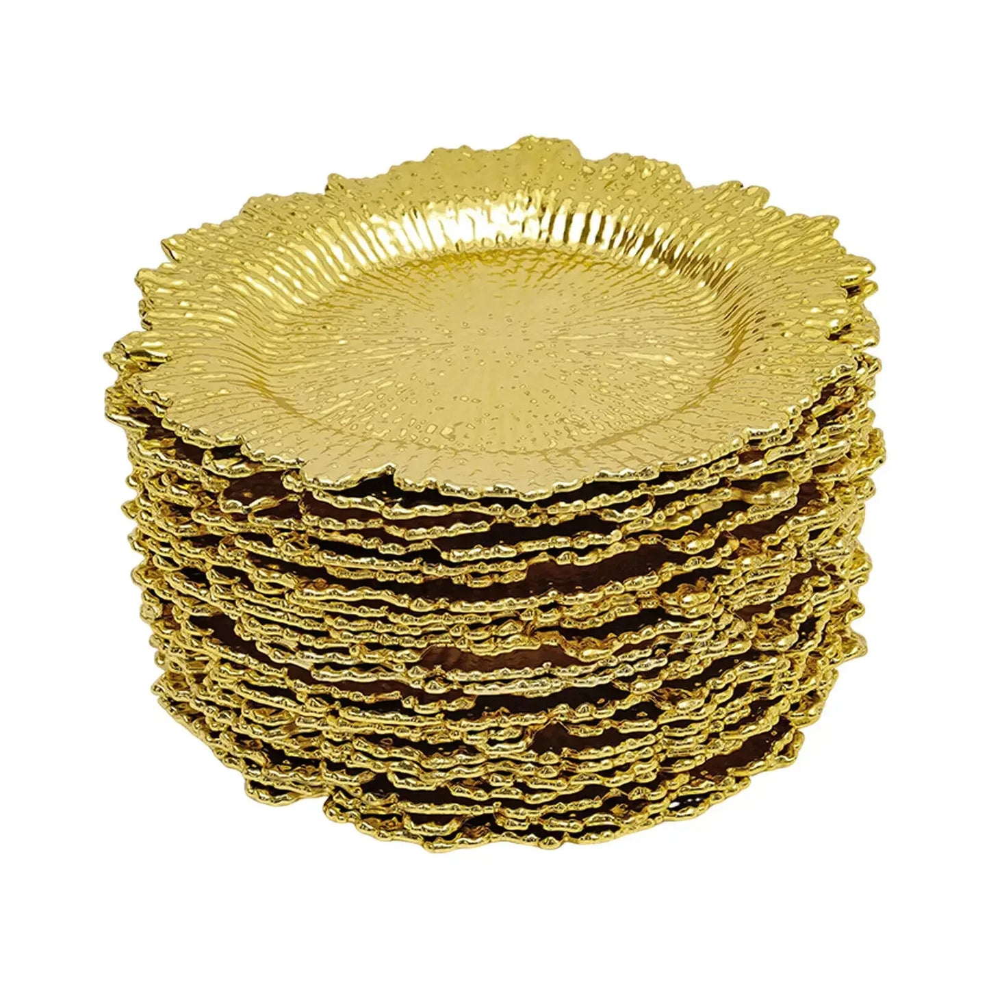 Gold Chargers PP Plate Decoration Table Setting, Round Salad Reef Plate for Wedding Christmas Dinner,24Pcs