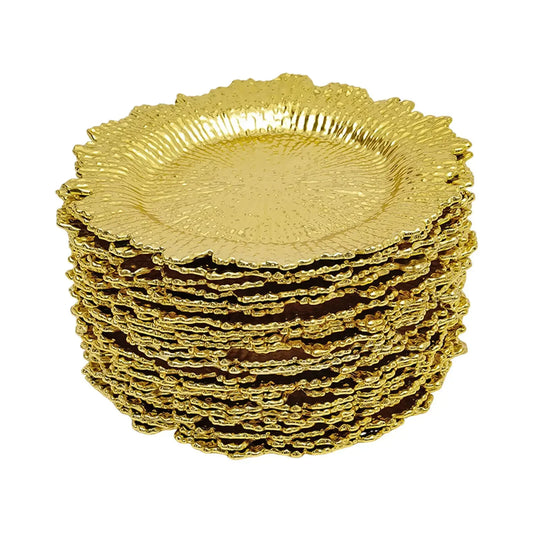 Gold Chargers PP Plate Decoration Table Setting, Round Salad Reef Plate for Wedding Christmas Dinner,24Pcs