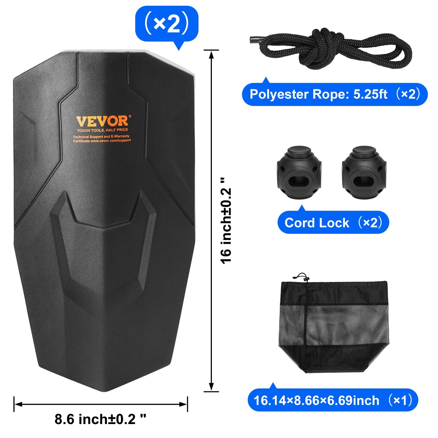 Inflatable Ribbed Fender with Center Holes, Marine Boat Dock Fender Bumper, with Air Pump 4 Needles 4 Ropes & Storage Bag