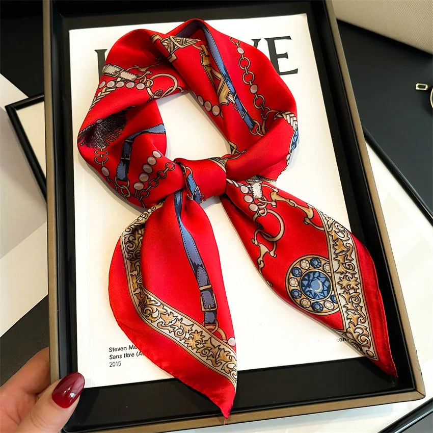Women's Soft Satin Hair Scarves, Fashion Square Printed, 27" x 27" Designer Scarf Headband. 20 Colors