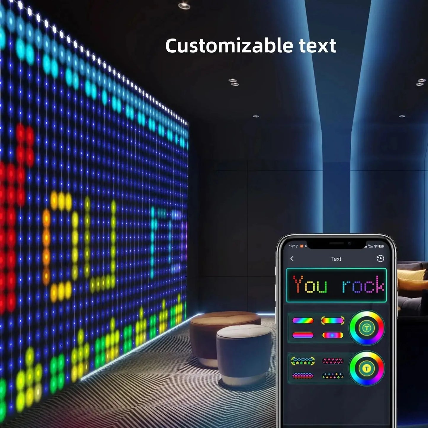 Smart LED Curtain Light, APP Control RGB Dimmable DIY Pattern. Music Ambient Lighting For Home Holiday Party, Decoration