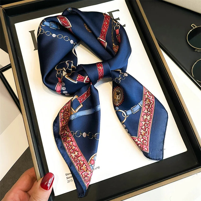 Women's Soft Satin Hair Scarves, Fashion Square Printed, 27" x 27" Designer Scarf Headband. 20 Colors