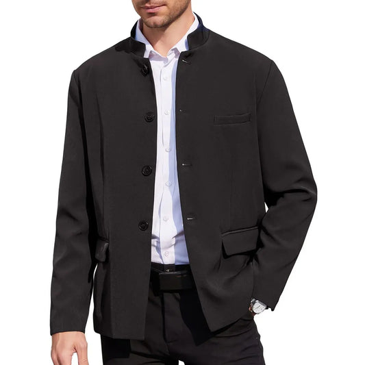 Mens Casual Suit Blazer Stand Collar Lightweight