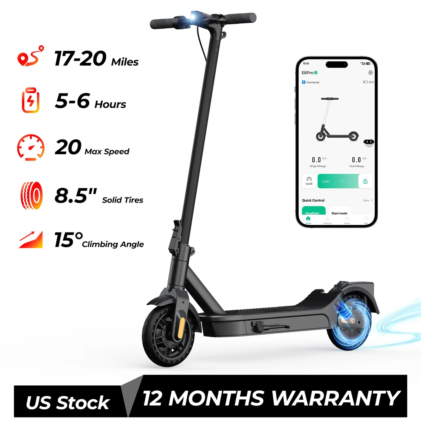 High Speed Electric Scooter Foldable E-scooter 500W 20 Mile Max Range 8.5 Inch Tire Double Suspension App Control Fast Charging