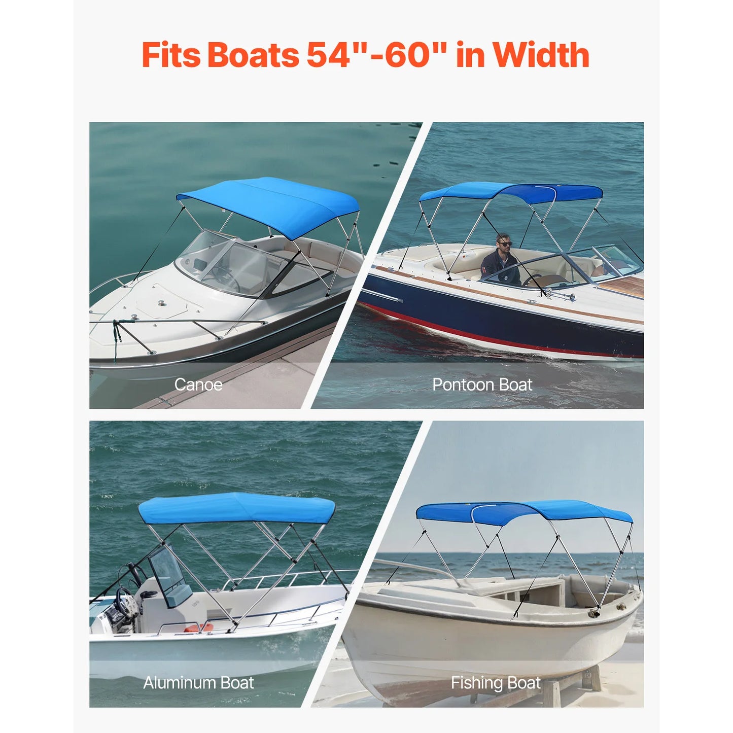 3 Bow Boat Bimini Tops, 600D Polyester Canopy with Aluminum Alloy Frame, Waterproof & Sun Shade Awning Canopy Fit for Boat