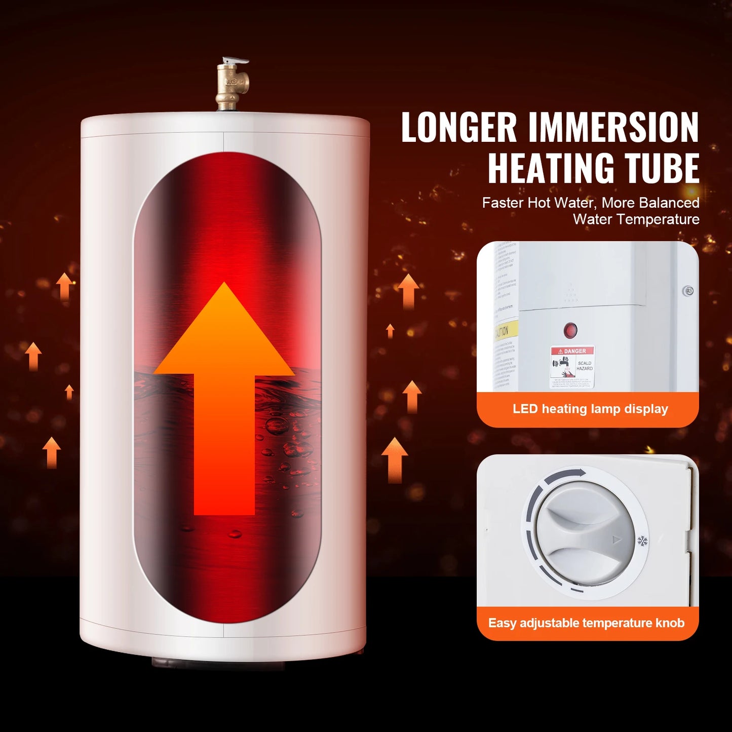 Electric Water Heater 40/70L Tank Instant Hot Water Heater 1.6Kw Tankless Water Heater w/ LED Display Knob Control