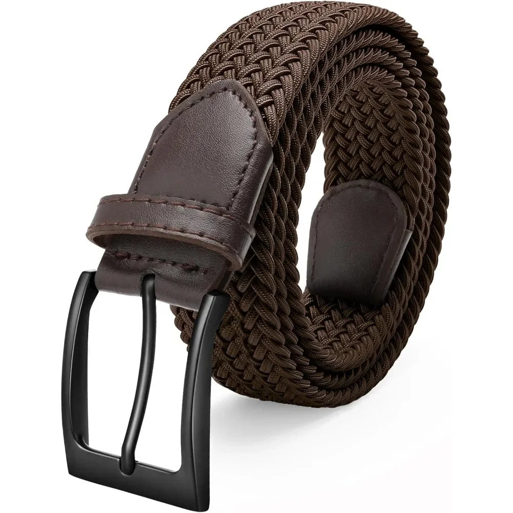 Elastic Braided Stretch Mens Casual Jeans Belts Woven 1 3/8" Nylon